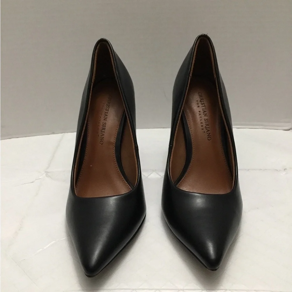 Christian Siriano Black Pointed-Toe Leather Heels